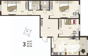 3-к квартира, вторичка, 90м2, 14/18 этаж