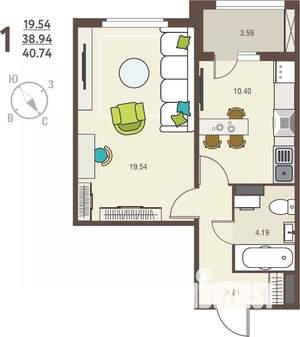 1-к квартира, вторичка, 41м2, 3/17 этаж
