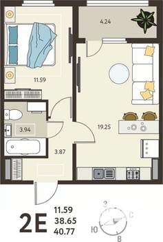 1-к квартира, вторичка, 41м2, 2/18 этаж