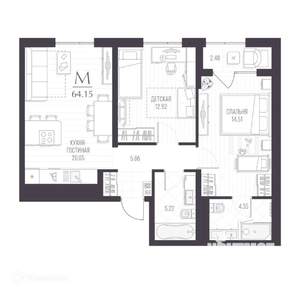 2-к квартира, сданный дом, 64м2, 3/11 этаж