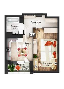 1-к квартира, вторичка, 42м2, 21/21 этаж