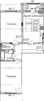 2-к квартира, вторичка, 71м2, 7/9 этаж