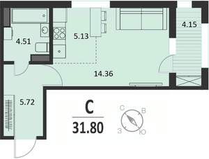 Студия квартира, вторичка, 32м2, 2/16 этаж