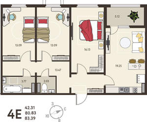 3-к квартира, вторичка, 83м2, 1/18 этаж