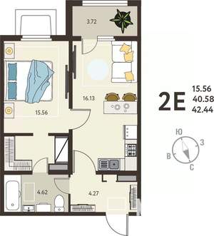 1-к квартира, вторичка, 42м2, 1/18 этаж