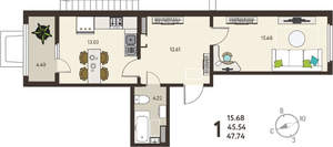 1-к квартира, вторичка, 48м2, 1/18 этаж