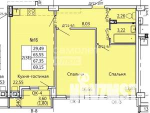 2-к квартира, строящийся дом, 69м2, 2/11 этаж
