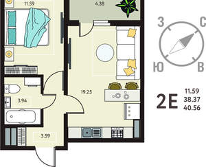 1-к квартира, вторичка, 41м2, 17/18 этаж