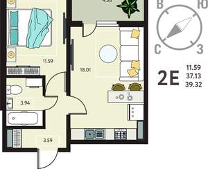 1-к квартира, вторичка, 39м2, 9/18 этаж