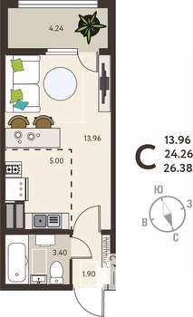 Студия квартира, вторичка, 26м2, 6/18 этаж
