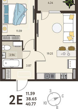 1-к квартира, вторичка, 41м2, 14/18 этаж