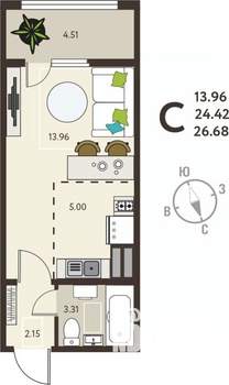 Студия квартира, вторичка, 27м2, 10/18 этаж