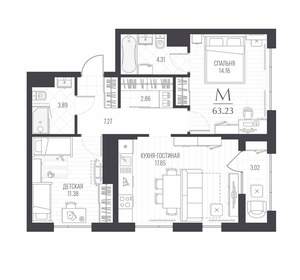 2-к квартира, вторичка, 63м2, 4/5 этаж