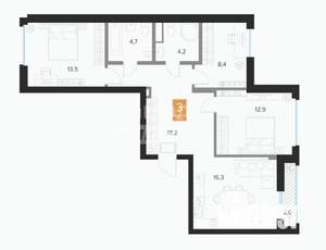 3-к квартира, вторичка, 78м2, 9/16 этаж