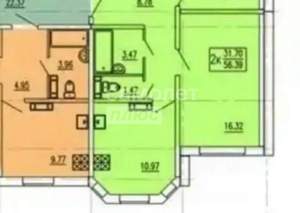 2-к квартира, вторичка, 56м2, 7/17 этаж