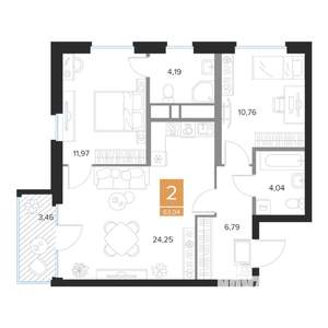 2-к квартира, вторичка, 63м2, 4/9 этаж