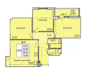 3-к квартира, вторичка, 71м2, 3/10 этаж