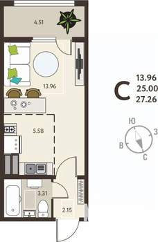 Студия квартира, вторичка, 27м2, 18/18 этаж