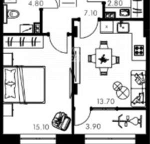 2-к квартира, вторичка, 47м2, 5/15 этаж