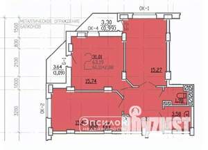 2-к квартира, вторичка, 63м2, 8/17 этаж
