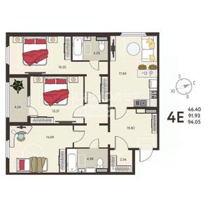 3-к квартира, вторичка, 94м2, 14/18 этаж