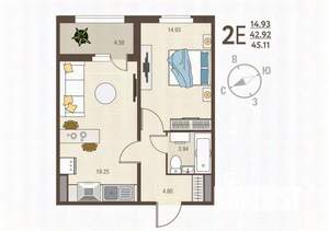 1-к квартира, вторичка, 45м2, 17/17 этаж