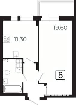 1-к квартира, вторичка, 42м2, 2/21 этаж
