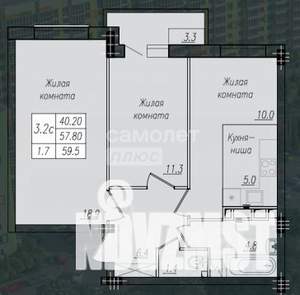 2-к квартира, сданный дом, 59м2, 10/10 этаж