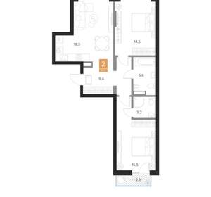 2-к квартира, вторичка, 67м2, 5/16 этаж