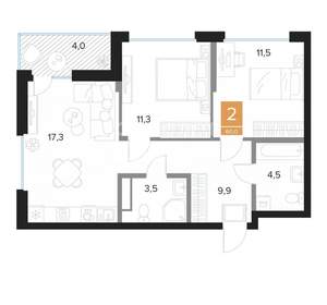 2-к квартира, вторичка, 60м2, 6/13 этаж