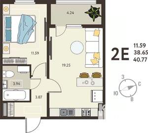 1-к квартира, вторичка, 41м2, 11/18 этаж
