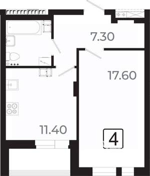 1-к квартира, вторичка, 43м2, 8/21 этаж