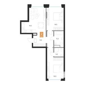 2-к квартира, вторичка, 66м2, 3/16 этаж