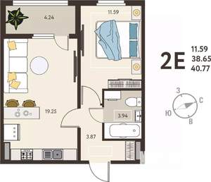 1-к квартира, вторичка, 41м2, 10/18 этаж