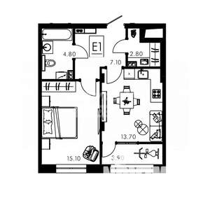 2-к квартира, вторичка, 48м2, 2/15 этаж