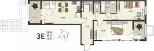 2-к квартира, вторичка, 69м2, 1/18 этаж