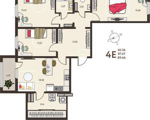 3-к квартира, вторичка, 90м2, 8/18 этаж