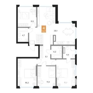 4-к квартира, вторичка, 114м2, 13/16 этаж