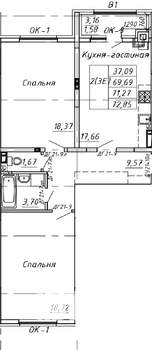 2-к квартира, вторичка, 71м2, 8/9 этаж