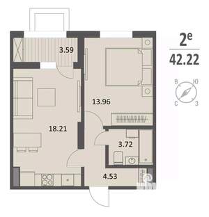 1-к квартира, строящийся дом, 42м2, 12/16 этаж