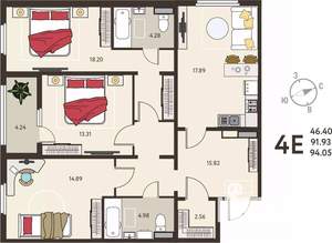 3-к квартира, вторичка, 94м2, 13/18 этаж