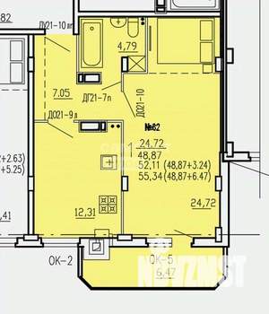 1-к квартира, сданный дом, 55м2, 7/10 этаж
