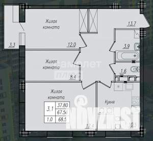 3-к квартира, сданный дом, 69м2, 10/10 этаж