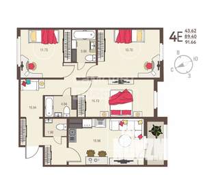 3-к квартира, вторичка, 92м2, 1/17 этаж