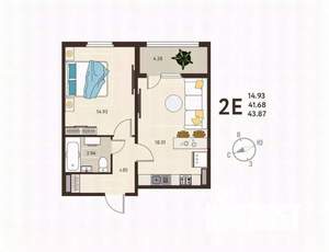 1-к квартира, строящийся дом, 44м2, 2/17 этаж