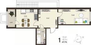 1-к квартира, вторичка, 48м2, 1/18 этаж