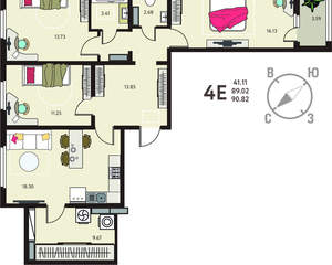 3-к квартира, вторичка, 91м2, 8/18 этаж