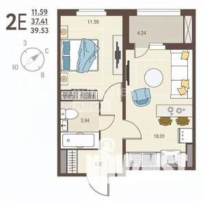 1-к квартира, вторичка, 37м2, 17/17 этаж