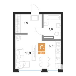 Студия квартира, вторичка, 27м2, 9/16 этаж