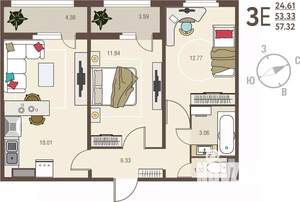 2-к квартира, вторичка, 57м2, 4/17 этаж